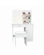 Tocador con espejo LED | estantes, cajón y taburete | luz modulable