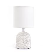 Aigostar lámpara cerámica e14, vintage, tela blanca, 26cm