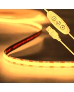 Tira LED 5v cob blanco cálido 3000k. Usb + dimmer. Interior ip20, 8w/m 2m