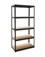 Estantería metálica almacenaje acero en negro y 5 baldas de mdf, 150x75x30