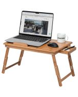Mesa para portátil, bambú 55x35x26 cm ajustable, con puerto usb marrón