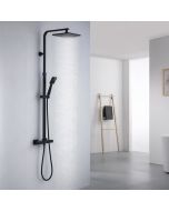 Columna de ducha termostática negra, set de ducha de 2 funciones con ducha