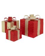 Set decorativo de 3 cajas de regalo con luces 90 LEDs rojo dorado