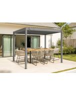 Pérgola aluminio 3x2m lamas orientables, ventilación y sol, topo piana