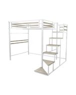Cama alta de metal con escalera "lena" - 140 x 200 cm - blanco