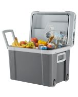 Nevera de plástico portátil, eléctrica, calentador, 35l, asas y ruedas,gris