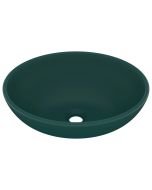 vidaXL lavabo de lujo ovalado cerámica verde oscuro mate 40x33 cm