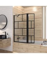 Mampara de bañera con panel pivotante -perfil negro -130x104cm -vidrio 5mm