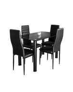 Mesa de cristal templado + 4 sillas polipiel. Comedor o cocina, negro