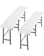 Tectake 2,banc,acero,plegable,lacado,resistente,antidesliz,180x, blanco