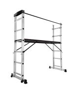 Tectake escalera multiusos, andamio aluminio, plataforma grande, plateado