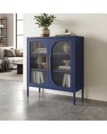 Aparador metal 2 puertas azul noche vidrio acanalado 80cm luka