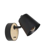 Aplique de pared negro y madera E27 orientable con interruptor