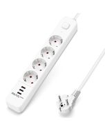 Aigostar regleta alargador 4 enchufes, cable 1,5m, interruptor 3 usb