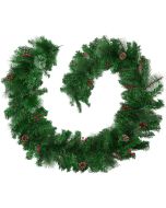 Guirnalda de navidad verde con piñas de abeto 2,7 m, rojo/verde