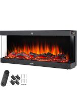 Chimenea eléctrica de pared, 2 niveles de calor, efecto llama, negro