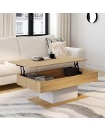 Mesa baja elevable eden - efecto madera y blanco - 110x60x40 cm