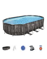 Piscina desmontable tubular Bestway power steel oval diseño madera 610x366x