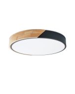 Plafón LED ø40cm 30w, negro y madera, luz 3000k-4000k-6000k