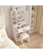 Tocador con espejo LED regulable y taburete acolchado blanco