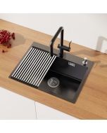 Auralum fregadero de cocina negro 58x45x18cm fregadero bajo encimera de ace