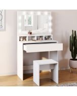 Tocador blanco LED zelia con taburete 80 cm