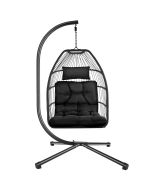 Tectake silla colgante acero, cojín grueso, plegable, giratoria, negro