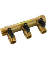 Colector mf 20/27 - 3 salidas + válvulas de compresión de latón m 15 x 21