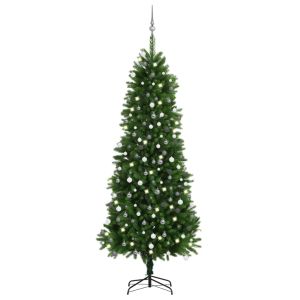 vidaXL árbol de navidad artificial con luces y bolas verde 240 cm