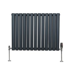 Radiador columna ovalada 600x 780mm &  válvulas cromadas trv | gris