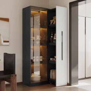 Vitrina con 1 puerta y cajón lateral negro blanco 160x70x40cm