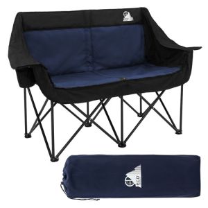 Silla de camping doble plegable, acolchado azul con portavasos