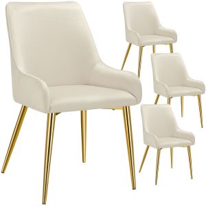 4 sillas de comedor tapizadas, acero, aspecto aterciopelado, beige