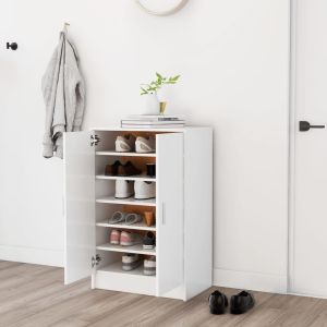 Mueble zapatero de madera contrachapada blanco 60x35x92 cm es7178