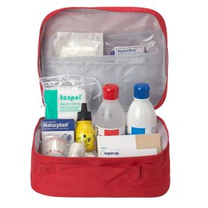 FERRETELIX® Botiquin neceser rojo/blanco primeros auxilios  26 x 21 x 12 cm