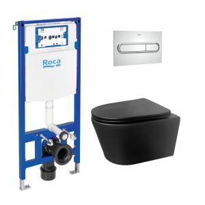 Pack cisterna roca duplo y pulsador cromo br con wc lia negro de aqua
