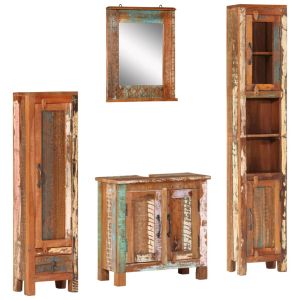 Juego de muebles de baño de 4 piezas de madera maciza recuperada
