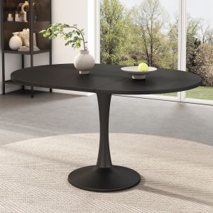 Mesa de comedor extensible ovalada para salón mdf negro 75x100x100cm