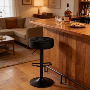 Taburete de bar terciopelo negro ajustable con almacenamiento