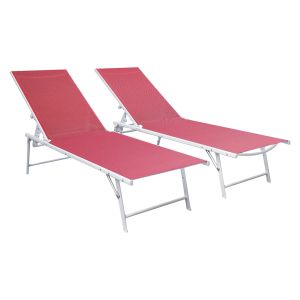 Pack de 2 tumbonas plegables sicilia de textileno rosa y estructura blanca