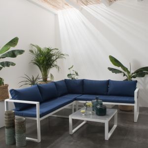 Conjunto de jardín ajustable ibiza tela azul 4 plazas aluminio blanco