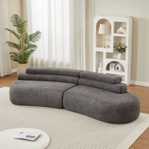 Sofá modular curvo de chenilla gris antracita 3 plazas sin reposabrazos