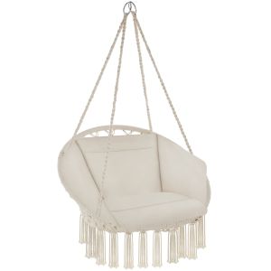 Tectake silla colgante,cojín mullido,estructura acero,borlas,beige