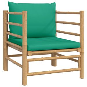 vidaXL sofá de jardín bambú con cojines verde