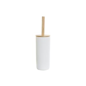 Escobillero de gres y bambú en blanco 10x10x38cm