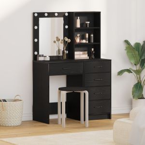 Set de tocador de 2 piezas con LED en madera negra oif821810