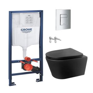 Pack cisterna grohe y pulsador cromo brillo con wc lia negro de aqua