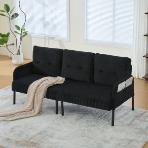 Sofá 3 plazas de pana negro con bolsillo lateral y respaldo ergonómico