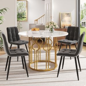 Conjunto de mesa y sillas mdf multicolor redondo 4 sillas terciopelo 100cm