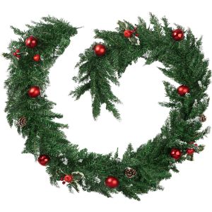 Guirnalda de navidad verde con bolas y piñas de abeto 2,7 m verde